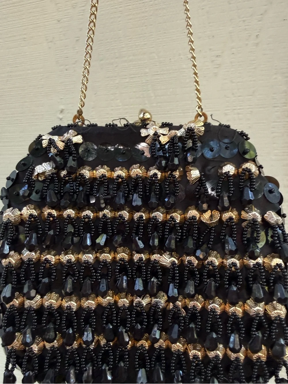 Vintage 1960s Delill Hong Kong Handmade Beaded Bag Black